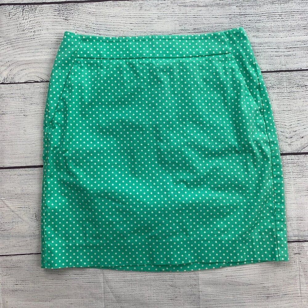 Ann Taylor Madison Skirt sz 0 P Mint Green Polka Dot Length 17" Short